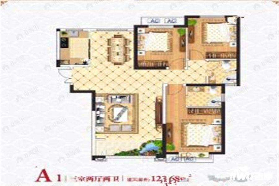 3室2厅2卫建面123平户型图