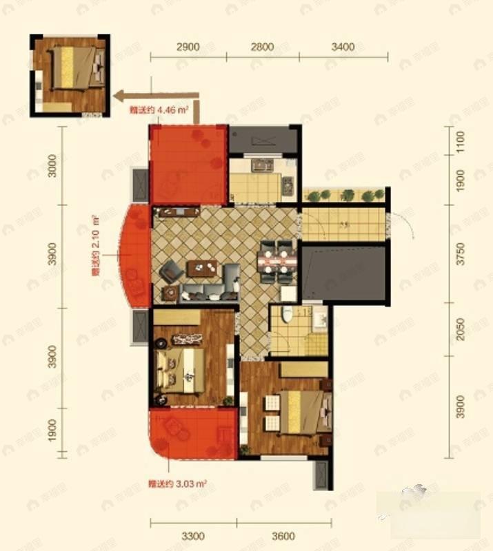 康恒嘉和豪庭2室2厅1卫户型图