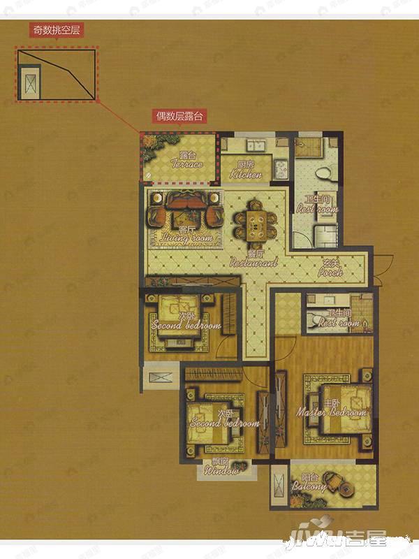 3室2厅2卫建面110平户型图