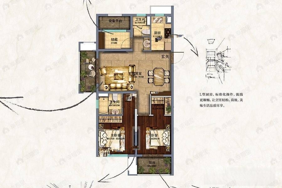 3室2厅2卫建面100平户型图