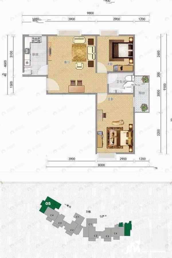1室1厅1卫建面67平户型图