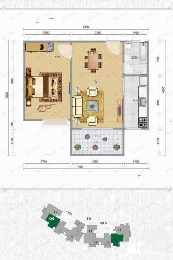 1室1厅1卫建面48平户型图