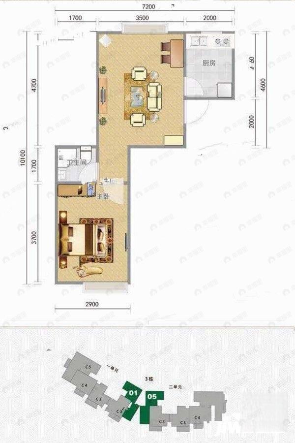 园辉红树湾1室1厅1卫户型图