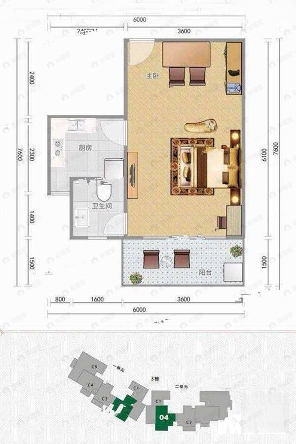园辉红树湾1室1厅1卫户型图