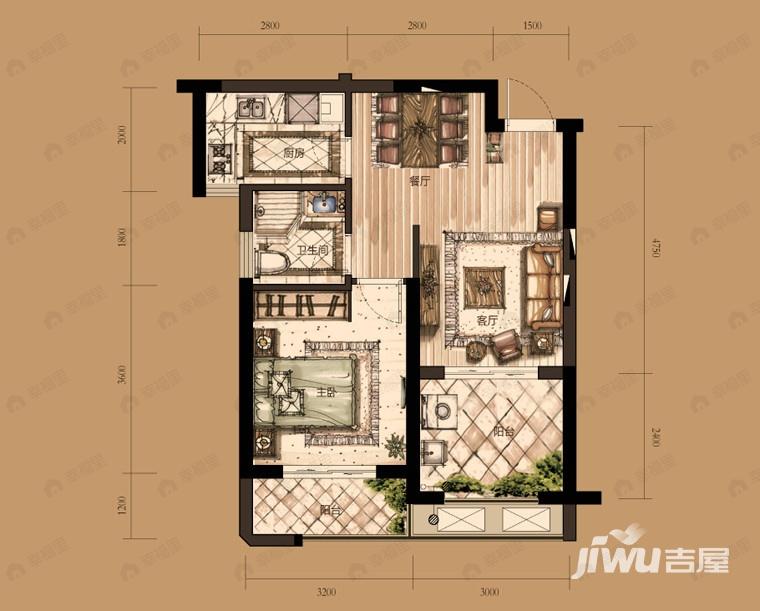 赞成·学士府1室2厅1卫户型图