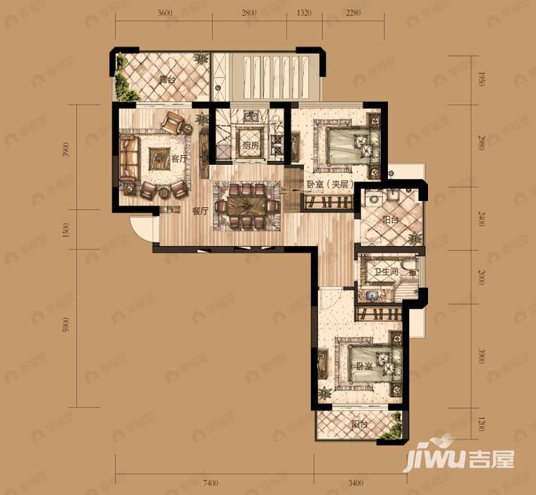 赞成·学士府2室2厅1卫户型图