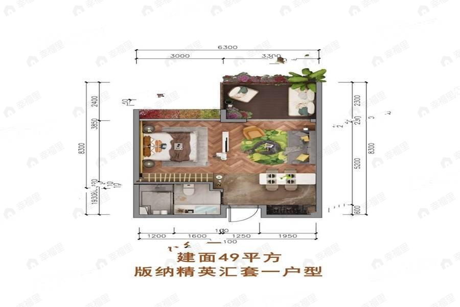 1室1厅1卫建面49平户型图
