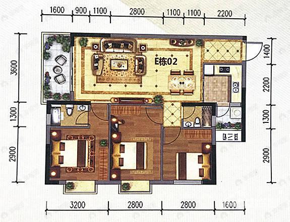 凯旋珑湾3室2厅2卫户型图