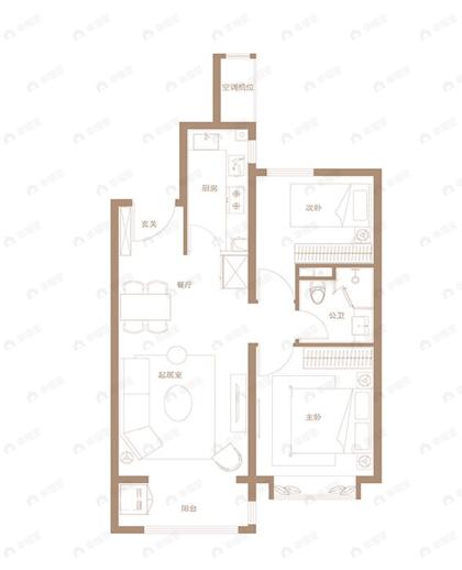 体北鲁能公馆2室2厅1卫户型图