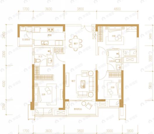 长嘉汇一期2室2厅2卫户型图