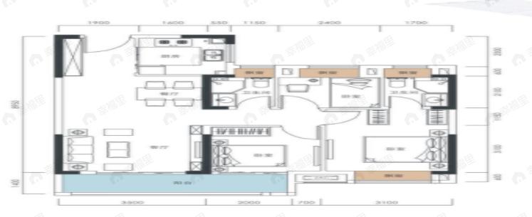 3室2厅2卫建面98平户型图