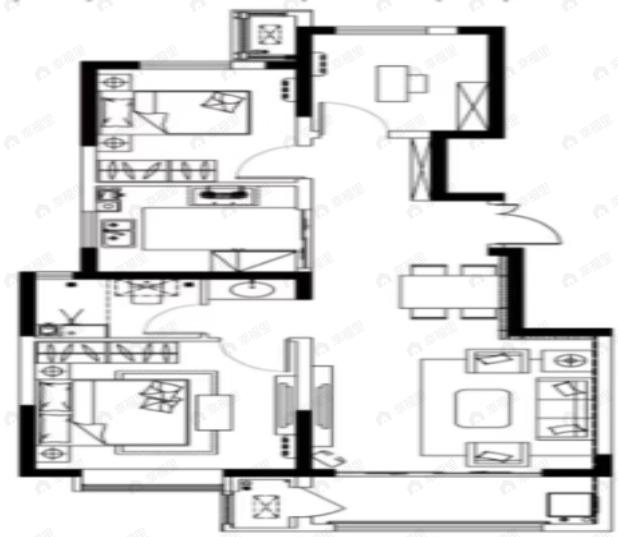 3室2厅1卫建面94平户型图