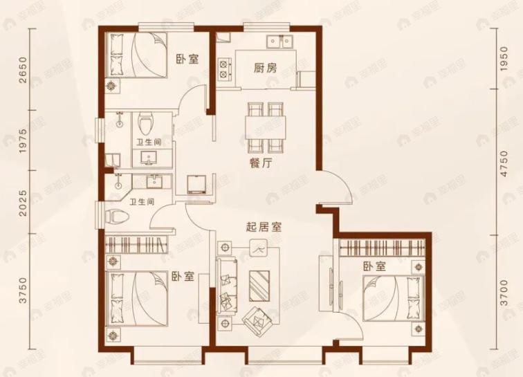 誉东苑3室2厅2卫户型图