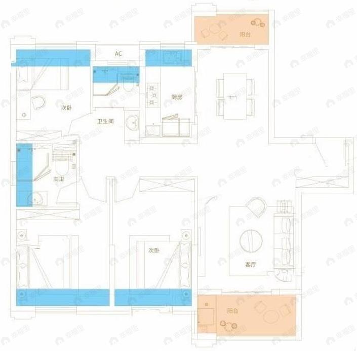 海林康桥官邸3室2厅2卫户型图