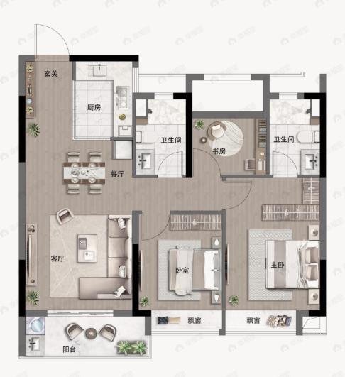中天大家宸澜学府2室2厅1卫户型图