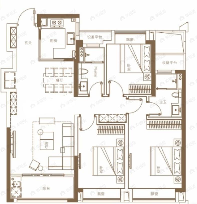 伟星宸ONE3室2厅2卫户型图