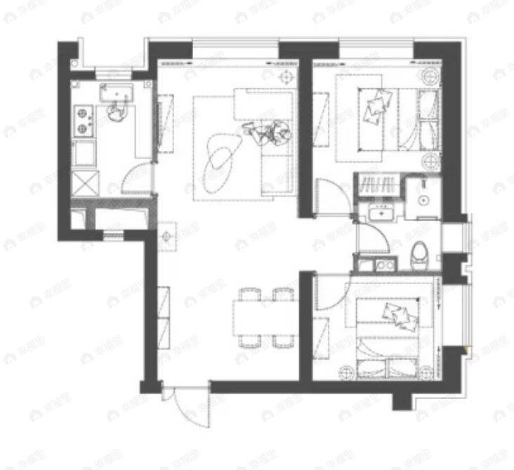 复地运河公馆2室2厅1卫户型图