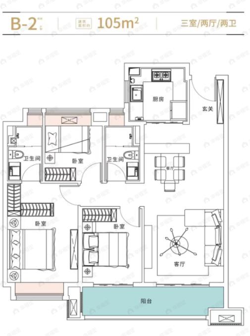 武汉雅居乐花园3室2厅2卫户型图