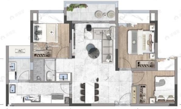 中绿江州3室2厅1卫户型图