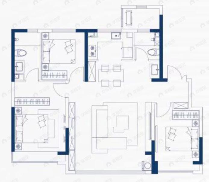 中国铁建·花语尚东3室2厅2卫户型图