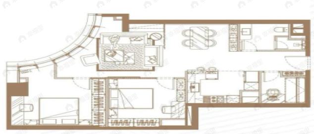 2室2厅1卫建面138m²西南户型图