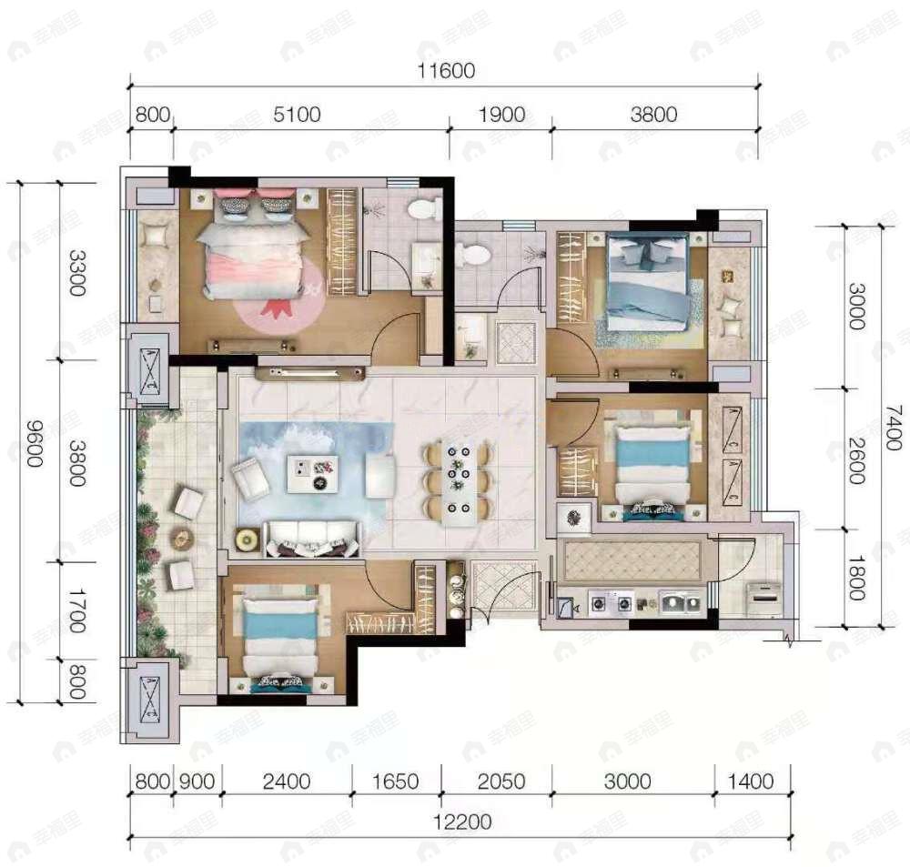 领琇长江4室2厅2卫户型图