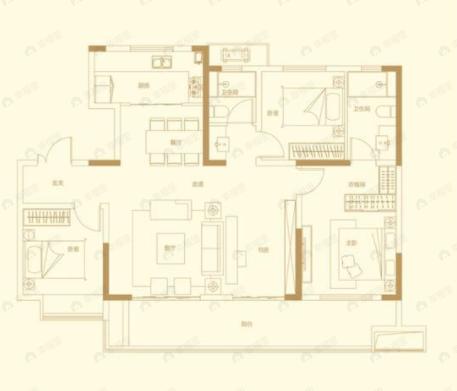 中原融创文旅城3室2厅2卫户型图