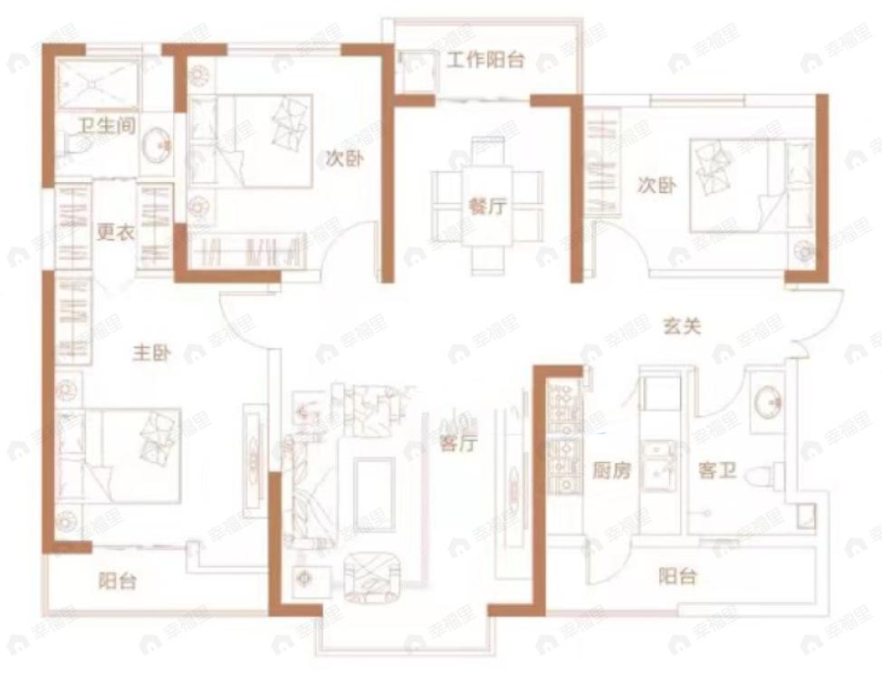 香山红叶3室2厅2卫户型图