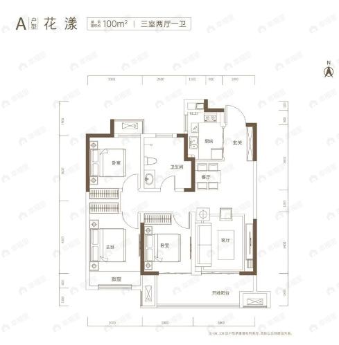星联花溪府3室2厅1卫户型图