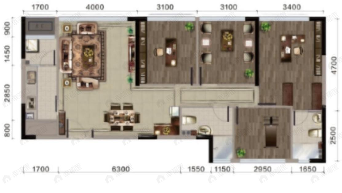 洲际健康城4室2厅2卫户型图