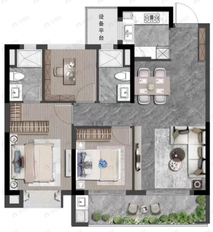 金辉紫粼云庭3室2厅2卫户型图
