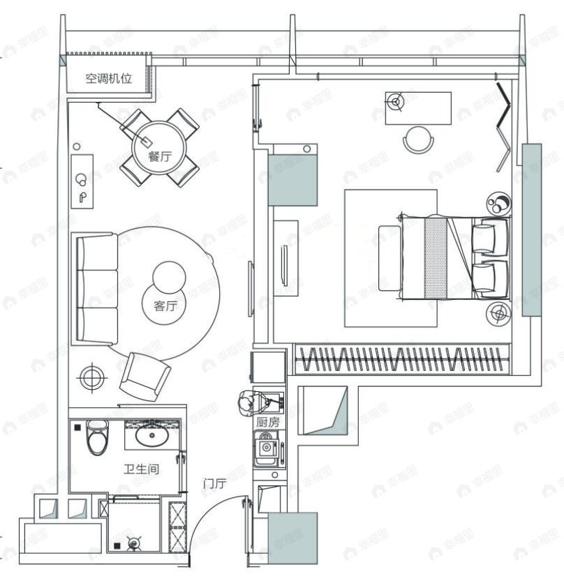 西咸国际文创小镇1室2厅1卫户型图