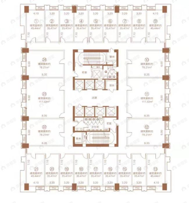 2室2厅2卫建面35平户型图