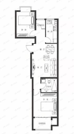 大都汇玺元2室2厅1卫户型图
