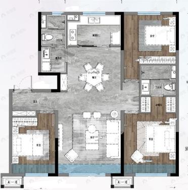 保利·和锦堂煦3室2厅2卫户型图