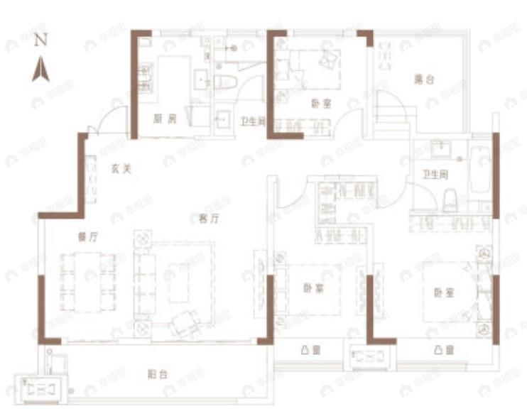 绿地花语城3室2厅2卫户型图