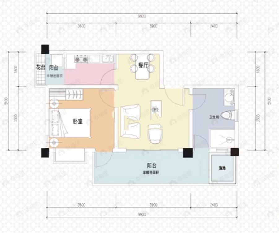 鹤鸣青云墅1室1厅1卫户型图