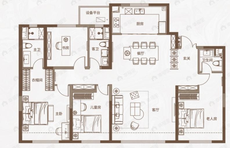 中海河山郡4室3厅3卫户型图
