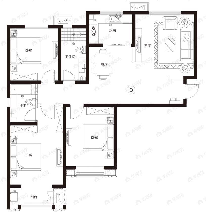 学苑馨城3室2厅2卫户型图