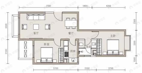 北京东湾2室2厅1卫户型图
