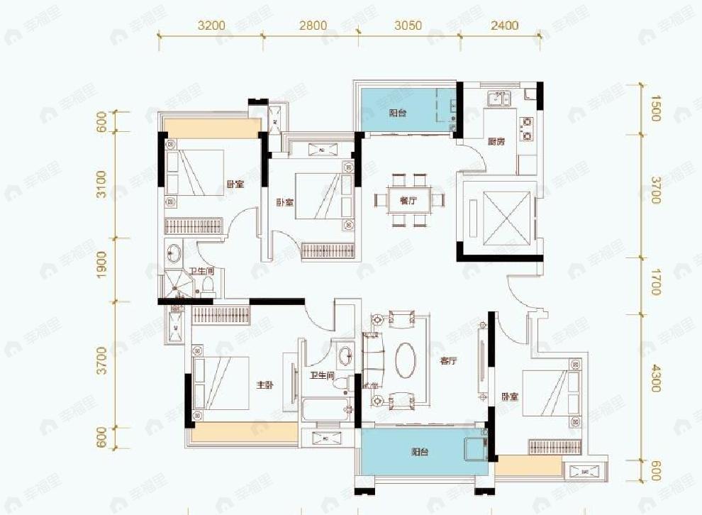 海雅柳江湾4室2厅2卫户型图