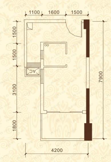 龙腾东麓城1室1厅户型图