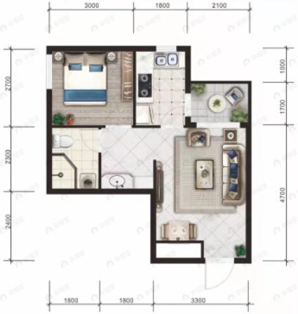 金连领地1室1厅1卫户型图