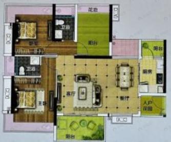 3室2厅2卫建面87平户型图