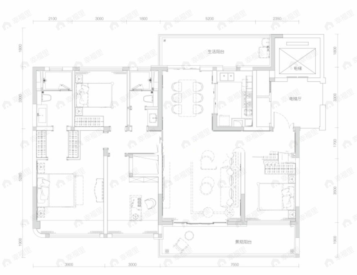 麓湖熙华天玺4室2厅2卫户型图