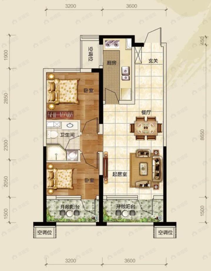 富力盛悦府2室2厅1卫户型图