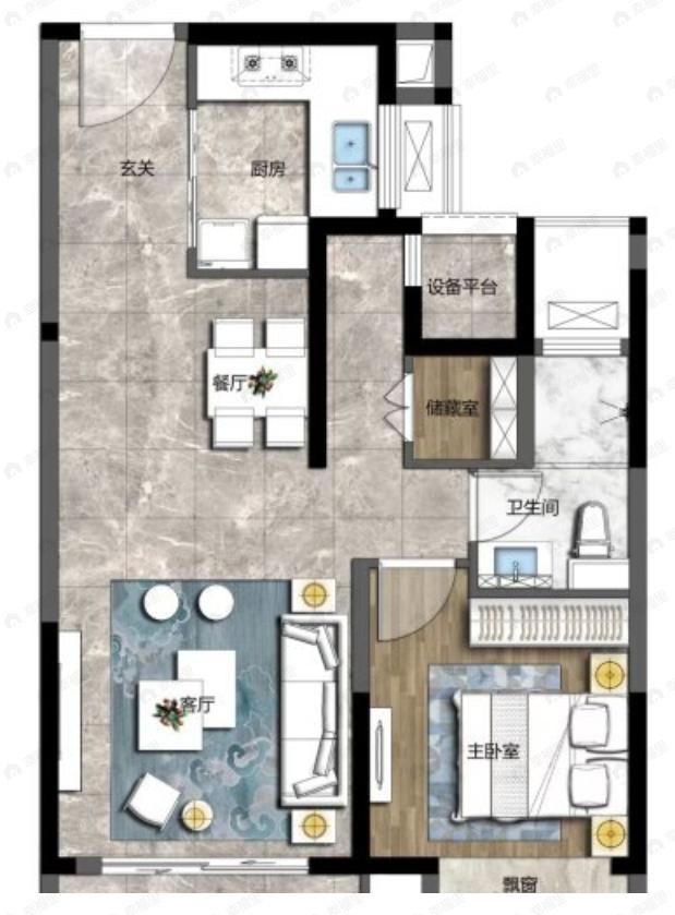 常熟宝龙广场2室2厅1卫户型图