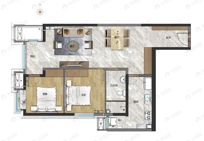 北京书院2室2厅1卫户型图