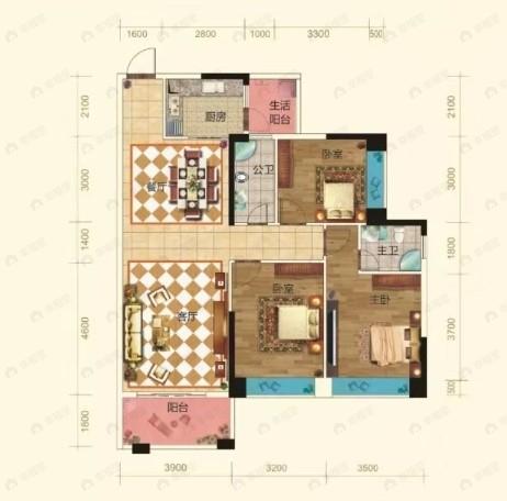 瑞恒新城3室2厅2卫户型图
