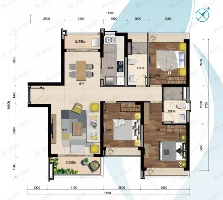 凯德双桥8号3室2厅2卫户型图